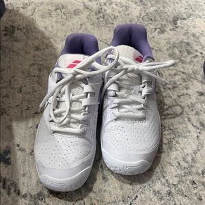 Kids White and Purple Athletic Sneakers